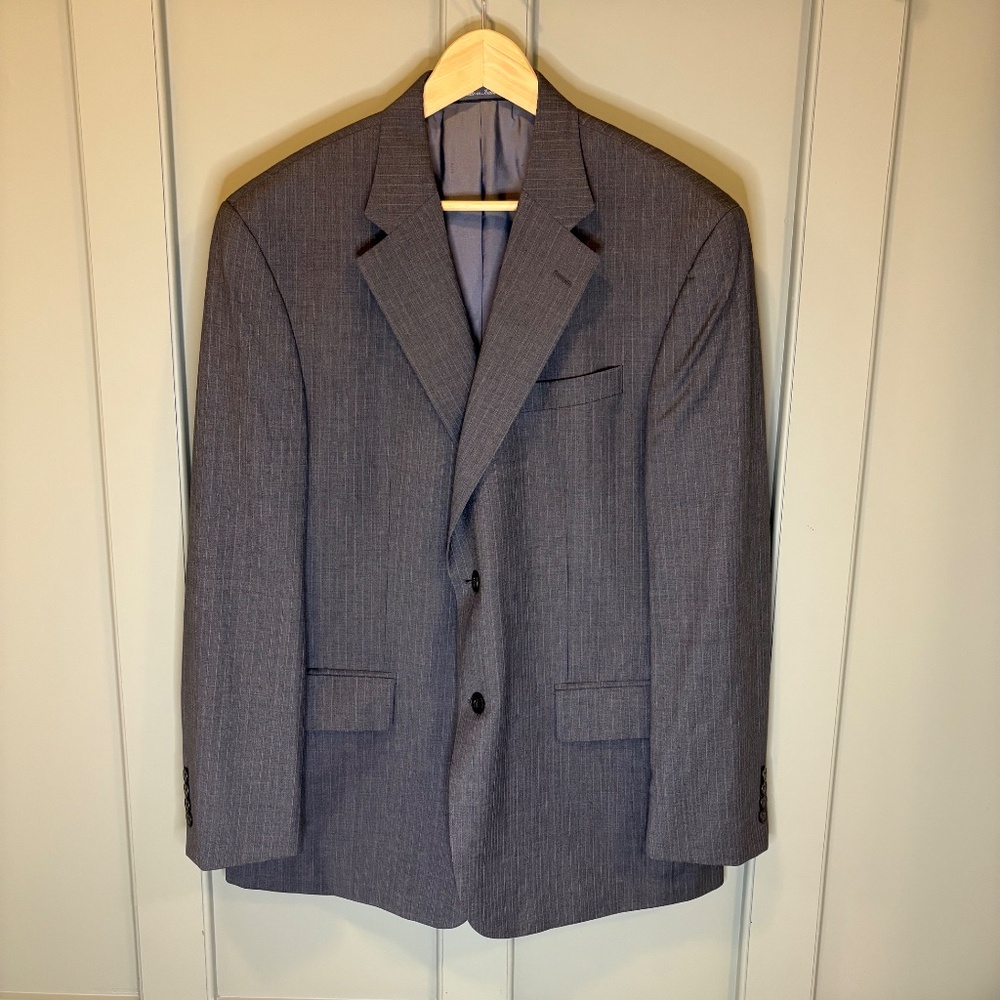 Oscar de la Renta Men's Wool Blazer Gray Blue‎ 44R 2 Button Single Breasted